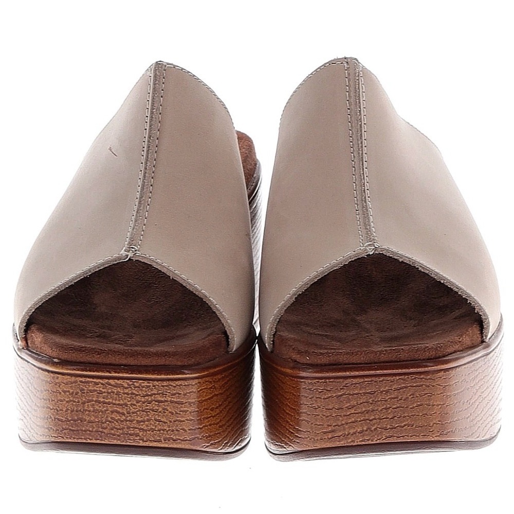 House of Harlow 1960 Taupe Leather Open-Toe Platform Mules
